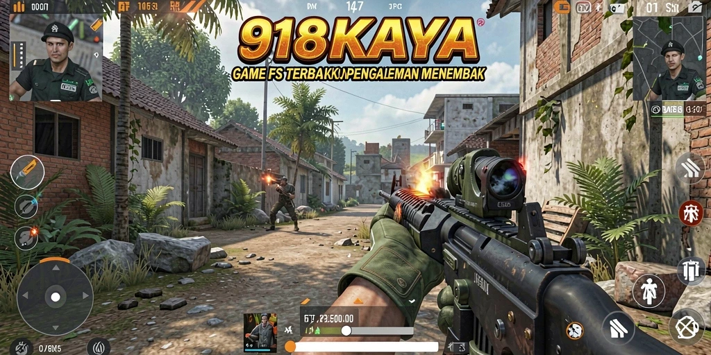 Screenshot gameplay <strong>918KAYA</strong> menampilkan aksi tembak menembak yang intens dan mendebarkan.