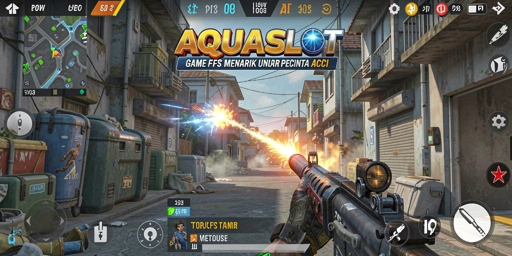 Gameplay AQUASLOT yang mendebarkan dengan aksi menembak yang intens.