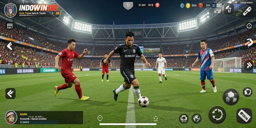 Screenshot INDOWIN168 menunjukkan aksi seru dalam permainan sepak bola.