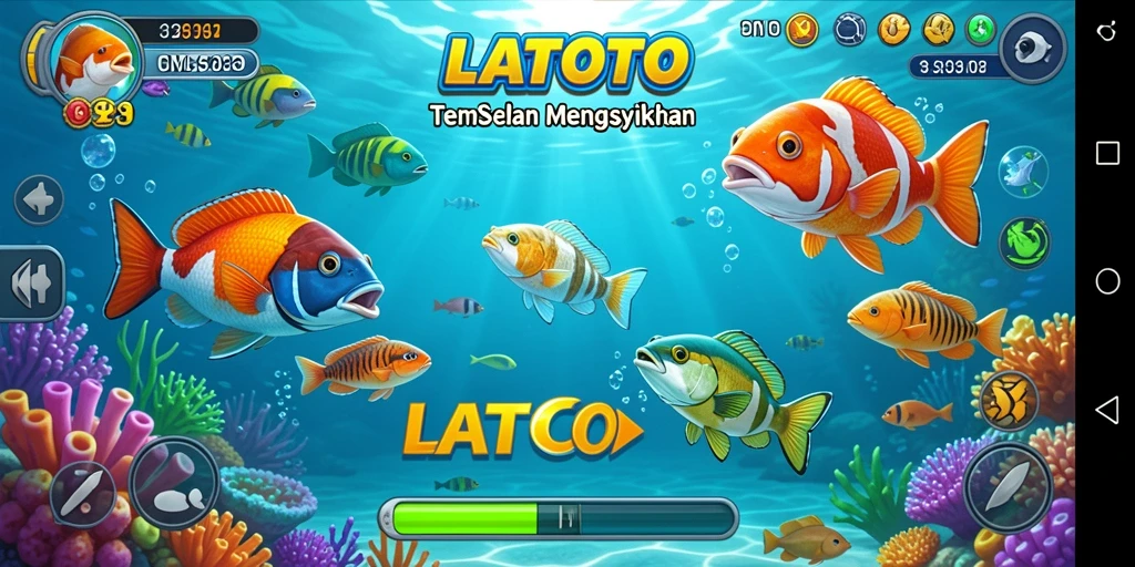 Gameplay LATOTO yang penuh warna dalam tembak ikan.