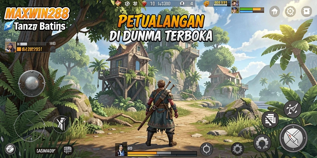 Screenshot gameplay MAXWIN288 menampilkan keindahan dunia terbuka yang luas dan beragam.
