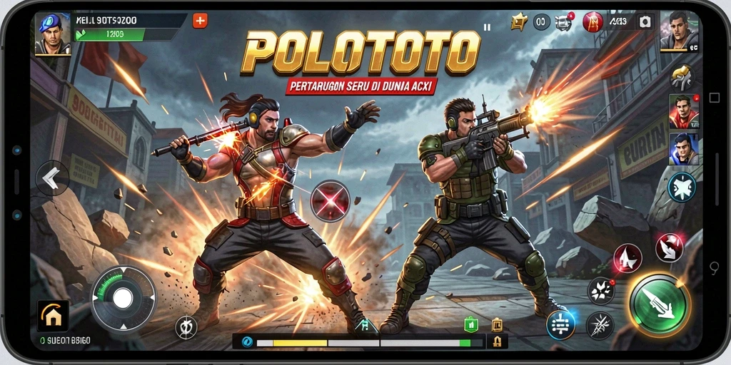 Screenshot gameplay POLOTOTO menampilkan pertarungan seru yang mendebarkan.